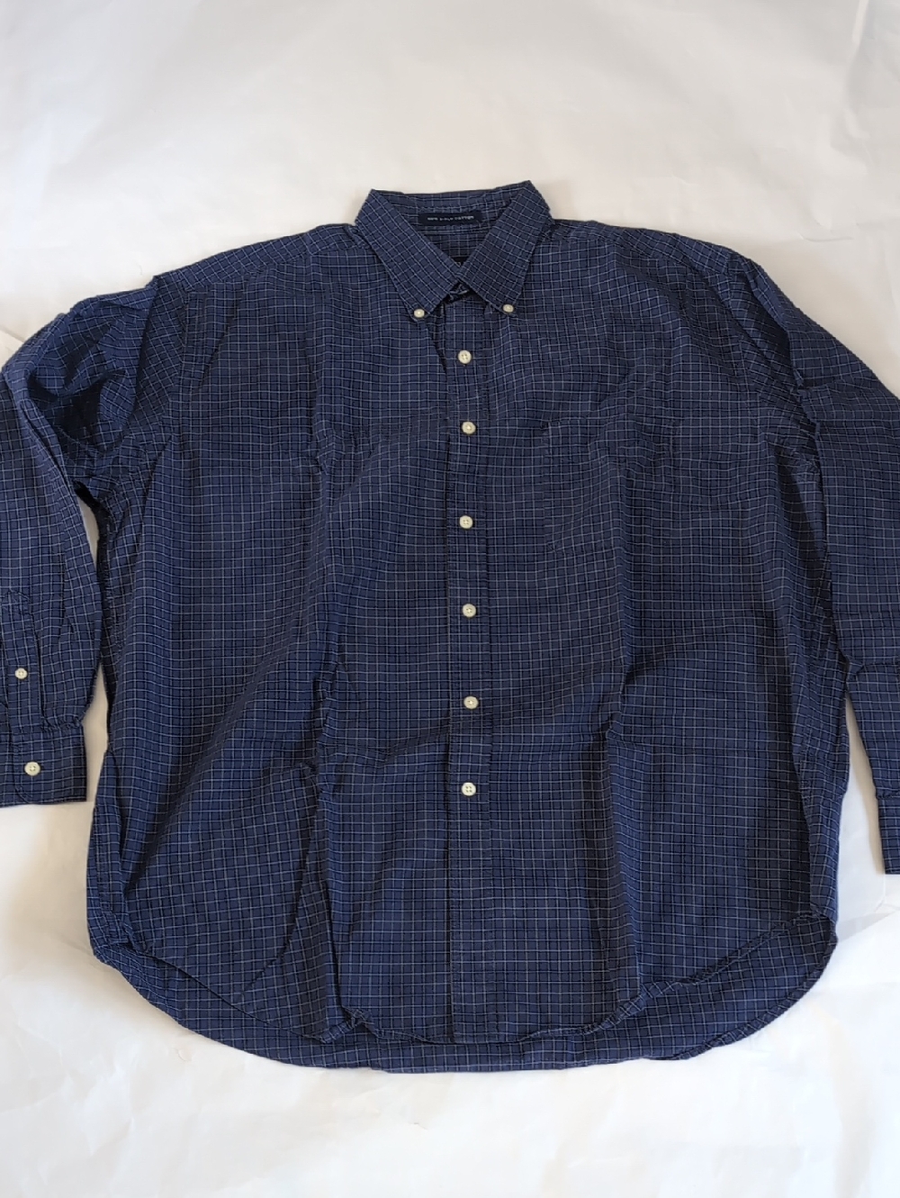 Austin Reed Navy Button-Down Shirt with White Grid-XL